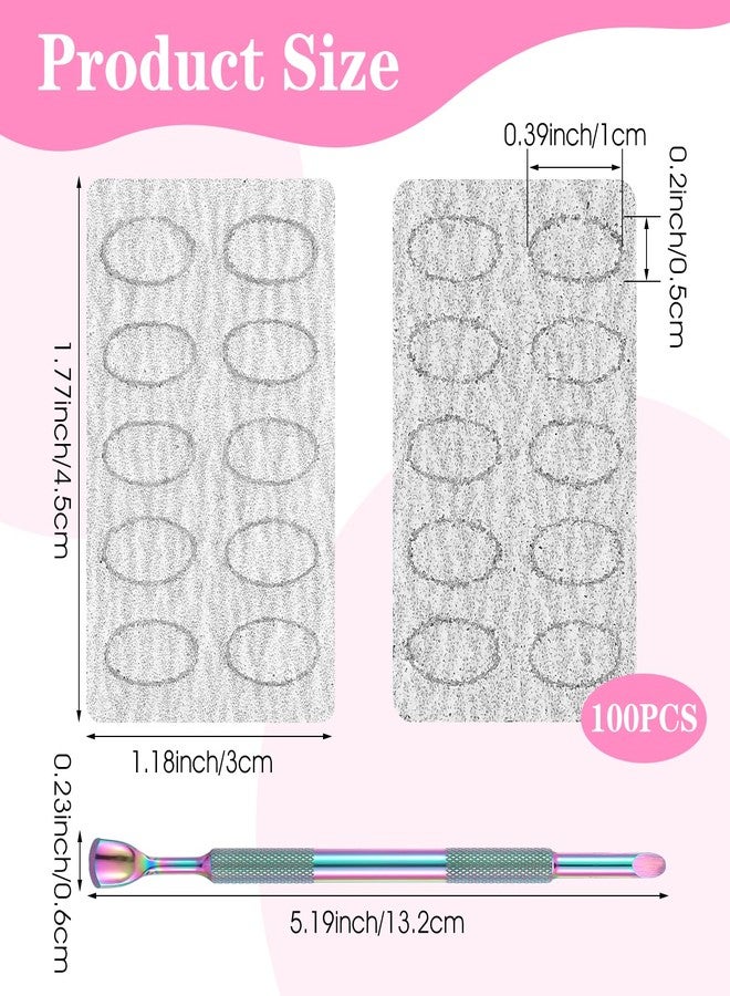 Kifmurase Dual Ended Nail Cuticle Pusher and 100 Pcs Self-Adhesive Sandpaper Sheets, Stainless Steel Nail Pusher Slant Heads Nails Art Pre Polishing Sandpaper for Removing Nails Keratinizer - Image 2